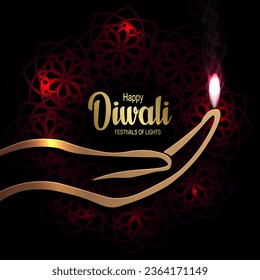 Hand silhouette, Indian festival Happy Diwali red background.