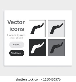 Hand silhouette placed on web page template flat vector icon.