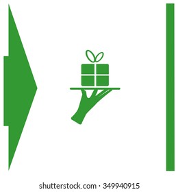 Hand silhouette presenting beautiful gift pack concept
