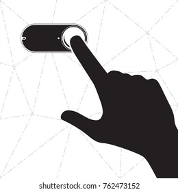 Hand Silhouette Pressing Button of Clickable Blank Device for Making One Order of Some Consumer Product - Black Elements on Polygonal Dashed Lines Background - Vector Contrast Graphic Design