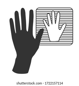 Silueta manual y sistema de escaneo para la palma humana. Concepto de sistema de identificación. Icono de vector de esquema.