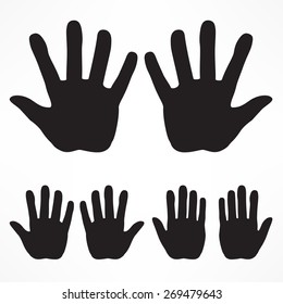 Hand silhouette set in black isolated on white, vector illustration