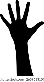 Ilustración vectorial de silueta de mano. Diseño De Símbolo De Mano Elevada. Diseño minimalista, ideal para iconos, activismo, medicina, voluntariado, Asistencia o conceptos de ayuda.