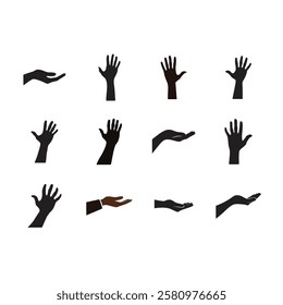 Hand Silhouette Vector Set – Black and Brown Human Hand Gestures in Various Poses