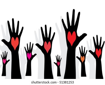 hand silhouettes with hearts