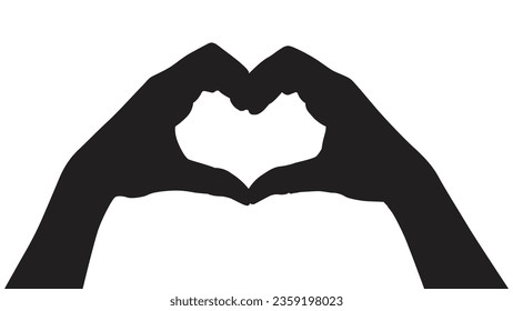 hand silhouettes isolated on white, silhouettes hands making sign heart by fingers isolated, hands gesturing black, Black hands silhouettes, vector illustration