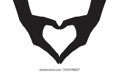 hand silhouettes isolated on white, silhouettes hands making sign heart by fingers isolated, hands gesturing black, Black hands silhouettes, vector illustration