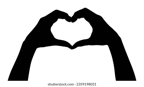 hand silhouettes isolated on white, silhouettes hands making sign heart by fingers isolated, hands gesturing black, Black hands silhouettes, vector illustration