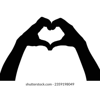 hand silhouettes isolated on white, silhouettes hands making sign heart by fingers isolated, hands gesturing black, Black hands silhouettes, vector illustration