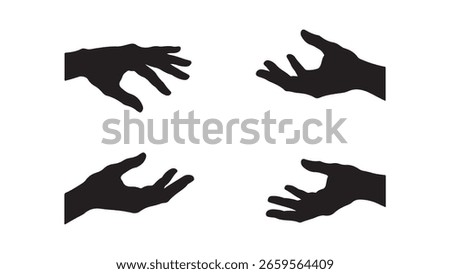 Hand silhouettes reaching out isolated on white background