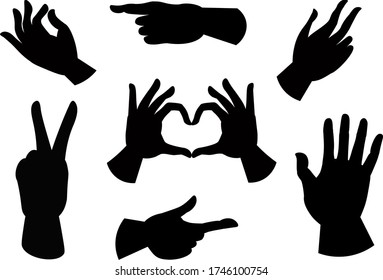 Hand Silhouettes Set Different Hand Poses Stock Vector (Royalty Free ...