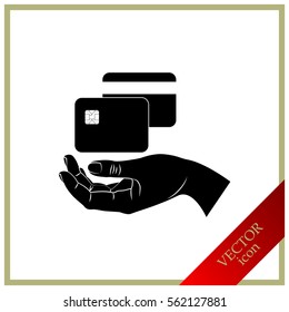 hand and sim card, credit card, icon