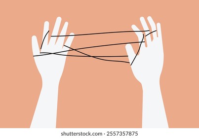 Hand simplifying tangled ropes illustration