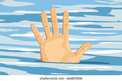 Hand of a sinking man. Hopelessness. Vector
