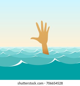 Hand Of A Sinking Man In The Midst Of Waves