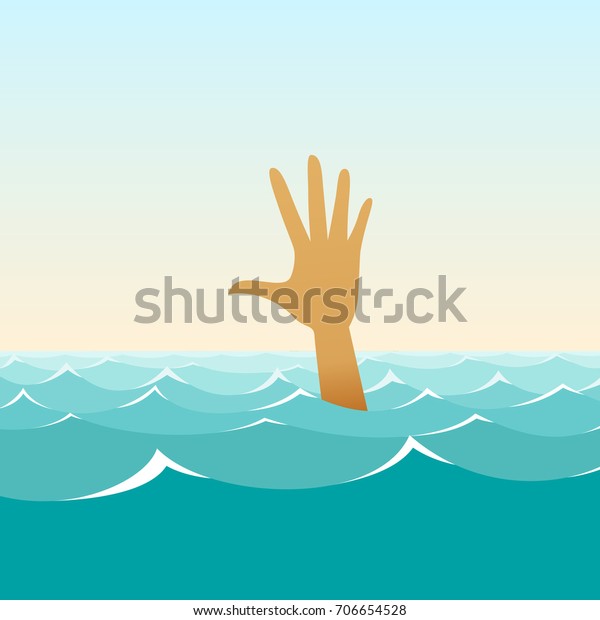 Hand Sinking Man Midst Waves Stock Vector (Royalty Free) 706654528 ...
