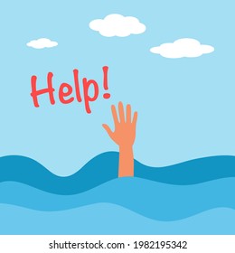 Hand Sinking In The Sea. Drowning Man Hand Need Help.