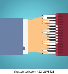 Hand with sixteen fingers playing the accordion