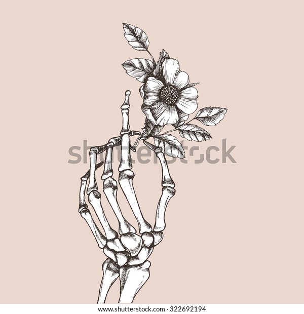 花を持つ手の骸骨 ベクターイラスト のベクター画像素材 ロイヤリティフリー