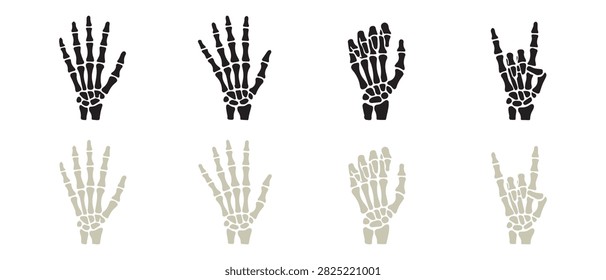 Hand Skeleton X-Ray Vector Icon Set Showing Bone Anatomy for Medical and Healthcare Design