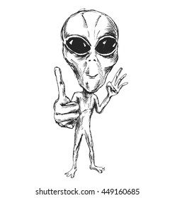 Hand Sketch Of An Alien. Vector Illustration