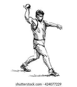 Hand sketch athlete ball thrower. Vector illustration