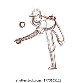 Hand sketch baseball player character concept. Sport vector illustration isolated on white