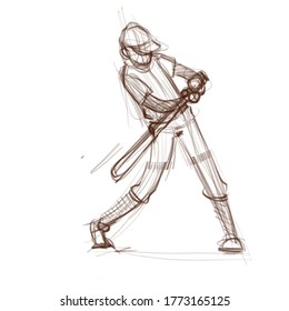 Hand sketch baseball player character concept. Sport vector illustration isolated on white