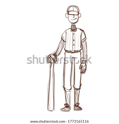 Hand sketch baseball player character concept. Sport vector illustration isolated on white