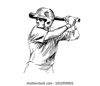 Hand sketch baseball player. Vector illustration