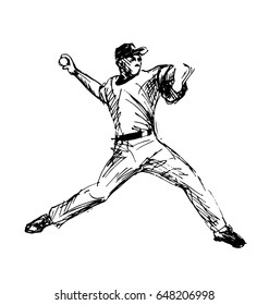 Hand Sketch Baseball Player. Vector illustration