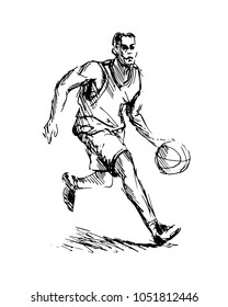 Hand sketch of basketball player. Vector illustration