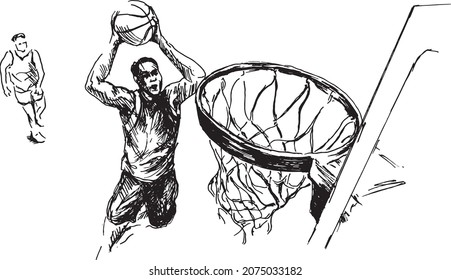 Esbozo manual de un jugador de baloncesto. Ilustración vectorial.