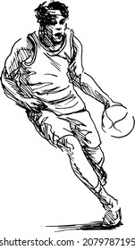 Handskizze eines Basketballspielers. Vektorgrafik.