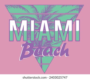 Esbozo manual de diseño de vectores de playa. Miami beach 80 print. Diseño de impresión gráfica vintage de verano. Diseño impreso de los albornoces de la playa. Impresiones de camisetas Sunrise y otros usos. 