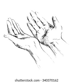 hand sketch begging hands