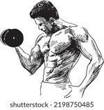 Hand sketch of a bodybuilder. Vector illustration.