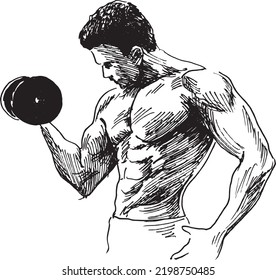 Hand sketch of a bodybuilder. Vector illustration.