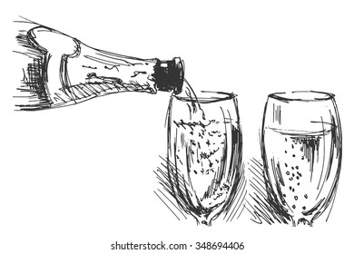 hand sketch bottle and glasses