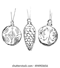Hand sketch of Christmas decorations. Vector illustration