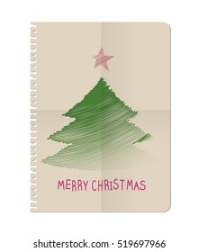 Hand sketch Christmas tree and star on notebook sheet. Vector illustration