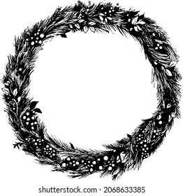 Hand sketch christmas wreath. Vector illustration