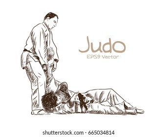 Hand sketch competing judo in Vector illustration