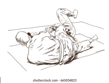 Hand sketch competing judo in Vector illustration