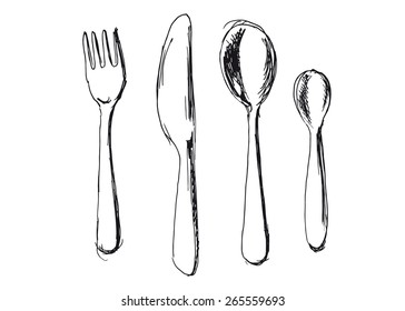 hand sketch cutlery