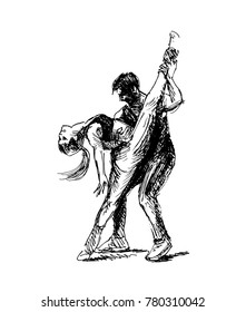 Hand Sketch Dancing Couple. Vector illustration