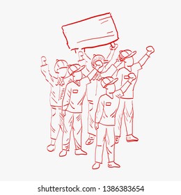 hand sketch demonstration of a group of laborers