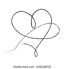 Hand sketch drawing black line heart, Love doodle isolated on white background - Vector illustration