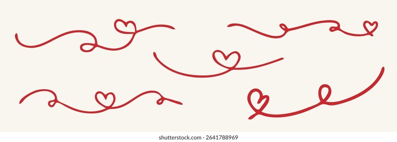 Hand sketch drawing red line heart, Love doodle isolated on white background - Vector illustration	
