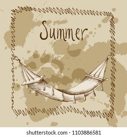 Hand sketch. Element for a Doodle style picnic on an orange background. Suspended hammock.